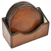 Kundra Red Tan Leather Round Coasters