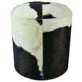 Kundra Black &amp; White Calatrava Round Cow Hide Ottoman