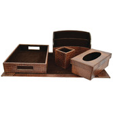 Kundra 5 Piece Crocodile Print Leather Desktop Set