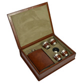 Kundra 6 Piece 236ml Leather Hip Flask Box Set
