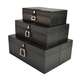 Kundra Black 3 Piece Leather Boxes with Stirrup Set