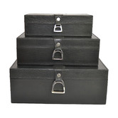Kundra Black 3 Piece Leather Boxes with Stirrup Set