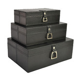 Kundra Black 3 Piece Leather Boxes with Stirrup Set