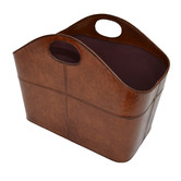 Kundra Tan Leather Magazine Basket with Handles
