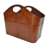 Kundra Tan Leather Magazine Basket with Handles
