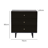 Elvina Furniture Noche Oak Wood 3 Drawer Chest