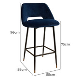 Brooklyn and Bella 75cm Presley Velvet Barstool