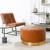 Brooklyn and Bella Medium Round Aryal Faux Leather Ottoman