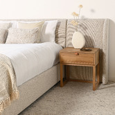 Brooklyn and Bella Oatmeal Aubin Oversized Wingback Upholstered Bedhead