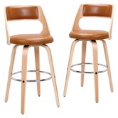 Rowland &amp; Archibald Zurich Modern Faux Leather &amp; Wood Barstools