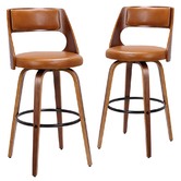 Rowland &amp; Archibald Zurich Modern Faux Leather &amp; Wood Barstools
