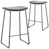 Oslo Home 66cm Black &amp; Oak Columbus Leather Barstool