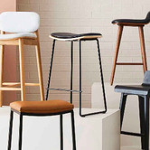 Oslo Home 66cm Black &amp; Oak Columbus Leather Barstool