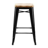 Milan Direct 65cm Tolix Replica with Timber Seat Barstools