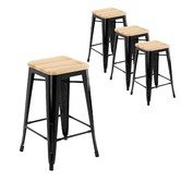 Milan Direct 65cm Tolix Replica with Timber Seat Barstools