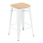 Milan Direct 65cm Tolix Replica with Timber Seat Barstools