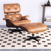 Milan Direct Eames Premium Replica Leather Lounge Chair &amp; Ottoman