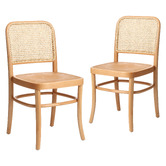 Milan Direct Hoffmann Replica Beech Wood &amp; Rattan Dining Side Chairs