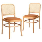 Milan Direct Hoffman Replica Beech Wood Rattan Faux Leather Dining Chairs