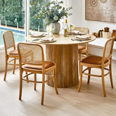 Milan Direct Hoffman Replica Beech Wood Rattan Faux Leather Dining Chairs