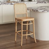 Milan Direct 65cm Natural Hoffmann Replica Beech Wood &amp; Rattan Barstool