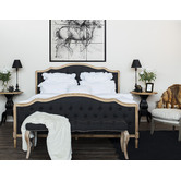 Naturally Provinicial Black Hayward Buttoned Linen Ottoman