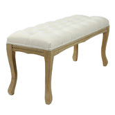 Naturally Provinicial Johanna Button Tufted Rubberwood Ottoman Bench