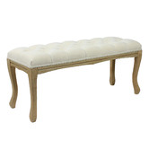 Naturally Provinicial Johanna Button Tufted Rubberwood Ottoman Bench