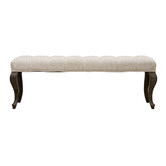 Naturally Provinicial Hannah Button Tufted Oak Wood Ottoman Bench