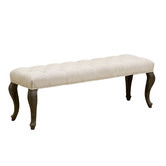 Naturally Provinicial Hannah Button Tufted Oak Wood Ottoman Bench