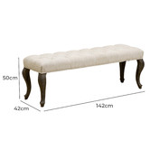 Naturally Provinicial Hannah Button Tufted Oak Wood Ottoman Bench