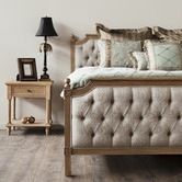 Naturally Provinicial Judah Button Tufted Linen Bed Frame