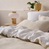 Linen House White &amp; Natural Nimes Duet Linen Quilt Cover Set
