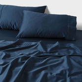Linen House Navy Augusta 500TC Cotton Sateen Sheet Set