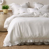 Linen House White Vintage Ruffle Linen-Blend Quilt Cover Set
