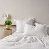 Linen House White Vintage Ruffle Linen-Blend Quilt Cover Set