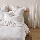 Linen House White Vintage Ruffle Linen-Blend Quilt Cover Set