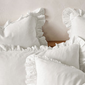 Linen House White Vintage Ruffle Linen-Blend Quilt Cover Set