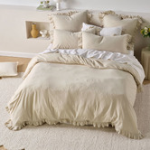Linen House Natural Vintage Ruffle Linen-Blend Quilt Cover Set