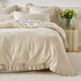 Linen House Natural Vintage Ruffle Linen-Blend Quilt Cover Set