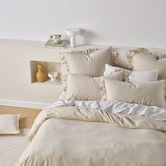 Linen House Natural Vintage Ruffle Linen-Blend Quilt Cover Set