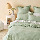Linen House Seaglass Vintage Ruffle Linen-Blend Quilt Cover Set