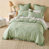 Linen House Seaglass Vintage Ruffle Linen-Blend Quilt Cover Set