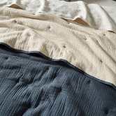 Linen House Navy Somerset Queen/King Cotton Muslin Coverlet