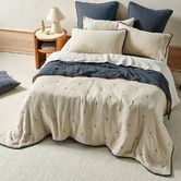 Linen House Navy Somerset Queen/King Cotton Muslin Coverlet