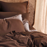 Linen House Chocolate Nara Bamboo &amp; Cotton Sateen Quilt Cover Set