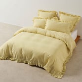 Linen House Vintage Ruffle Cotton &amp; Linen Reversible Quilt Cover Set