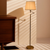 Luminea Clements Iron &amp; Linen Swing Arm Floor Lamp