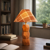 Luminea Stanley Rubberwood Checkered Table Lamp