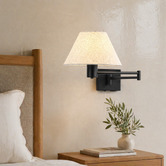 Luminea Denari Linen Swing Arm Wall Light with USB